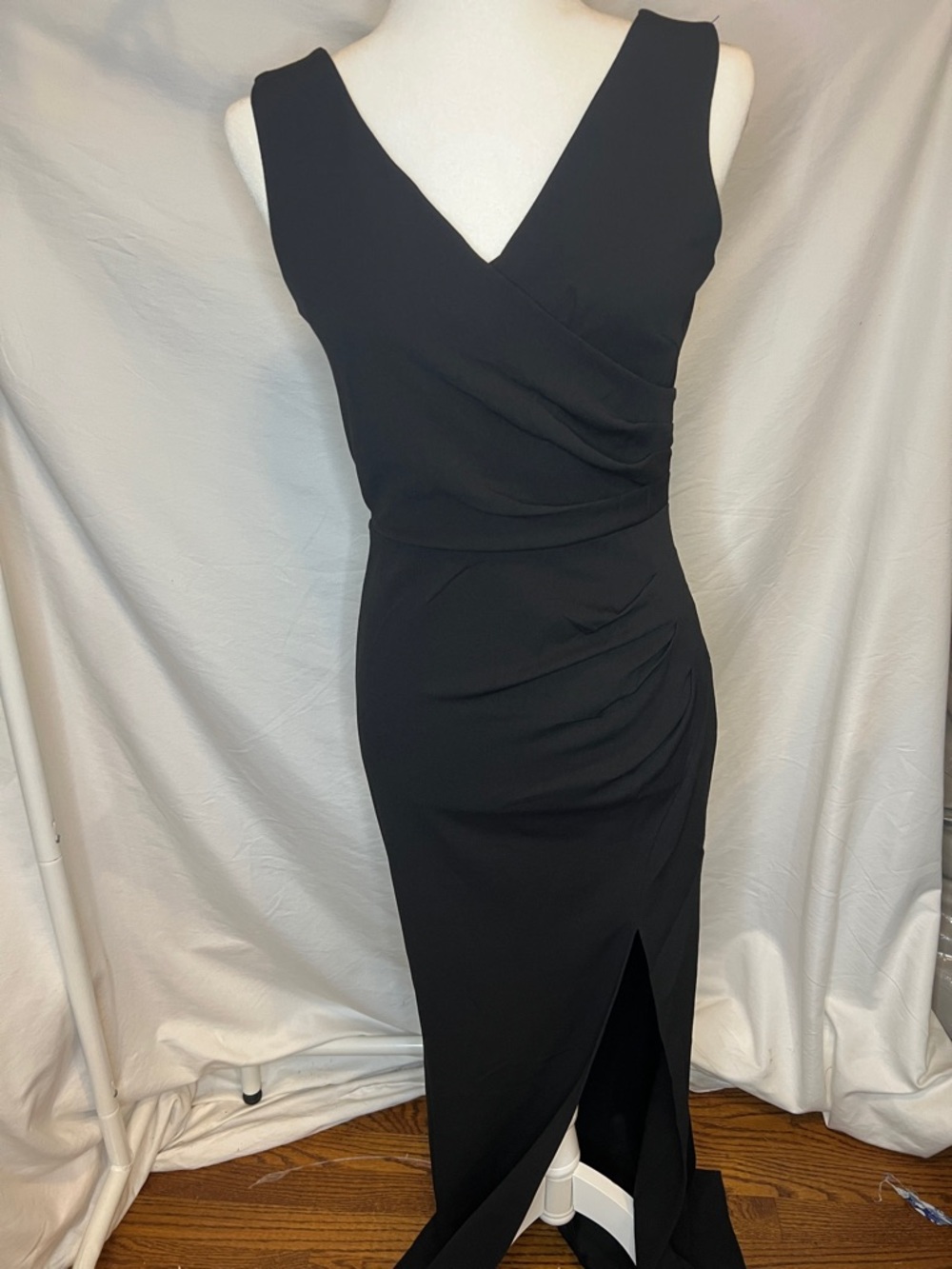 Black Sleeveless V-Neck Maxi Dress with Draped Front